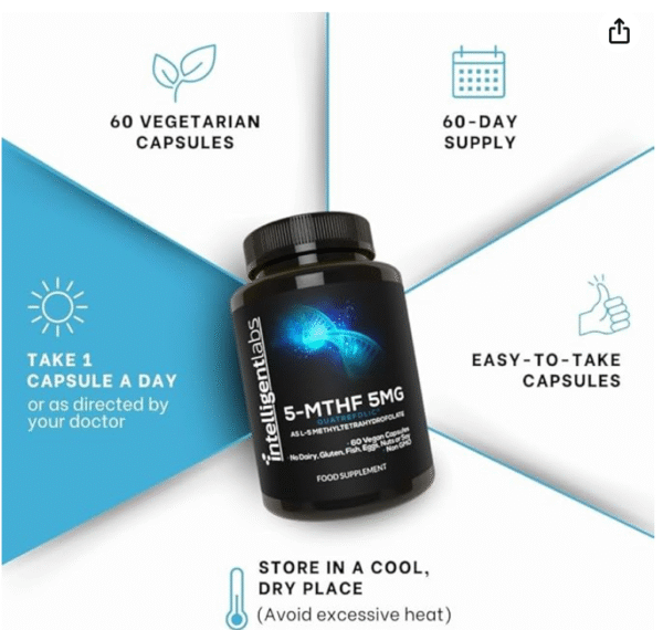 5MG L-5 MTHF by Intelligent Labs, L-5 Methylfolate Activated Folic Acid Supplement as Quatrefolic Acid, Activated Folate - Image 5