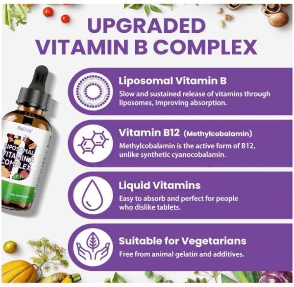 Liposomal Vitamin B Complex Liquid - High Strength B-Vitamin Complex Drops, Supports Immune System and Energy Levels, 60ml (Pack of 1) - Image 3