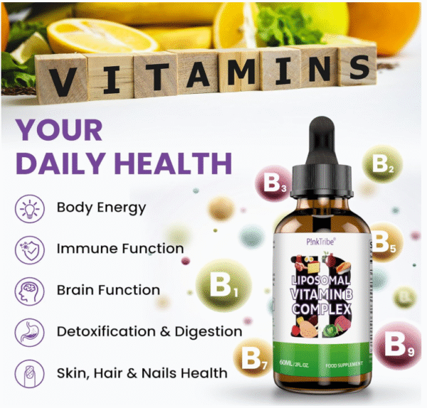 Liposomal Vitamin B Complex Liquid - High Strength B-Vitamin Complex Drops, Supports Immune System and Energy Levels, 60ml (Pack of 1) - Image 4