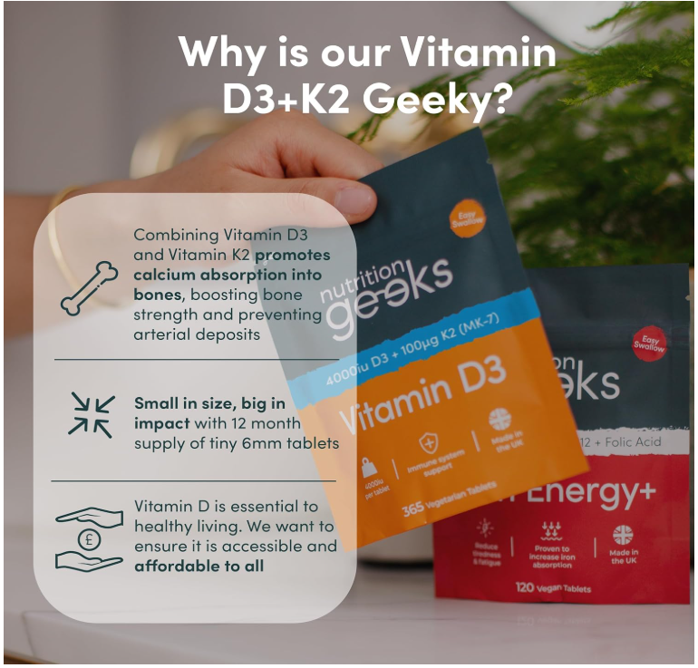 Vitamin D3 4000 iu & Vitamin K2 MK7 100μg – 1 Year Supply, 365 Easy-Swallow Vitamin D3 K2 Tablets, 1-A-Day High Strength Vegetarian D3 and K2 Vitamin Supplements, UK Made Vitamin D Tablets