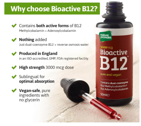 Vitamin B12 Liquid Drops (3000 mcg) Made in UK by Nature Provides - Methylcobalamin + Adenosylcobalamin (50ml), High Strength, Bioactive, Vegan, Energy & Sleep Support, Sublingual, Like B12 injections - Image 2